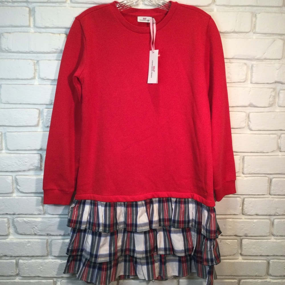 Vineyard Vines Girls Tiered Skirt Velvet Red Knit Dress Size L/14 New with Tags